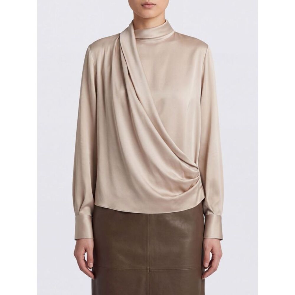 Brunello Cucinelli Women Long-Sleeved Draped Silk Blouse Brunello Cucinelli